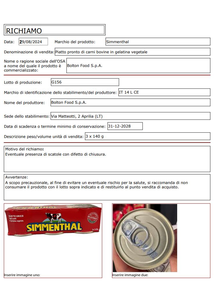 Carne Simmenthal lotto richiamato: la nota del ministero della Salute