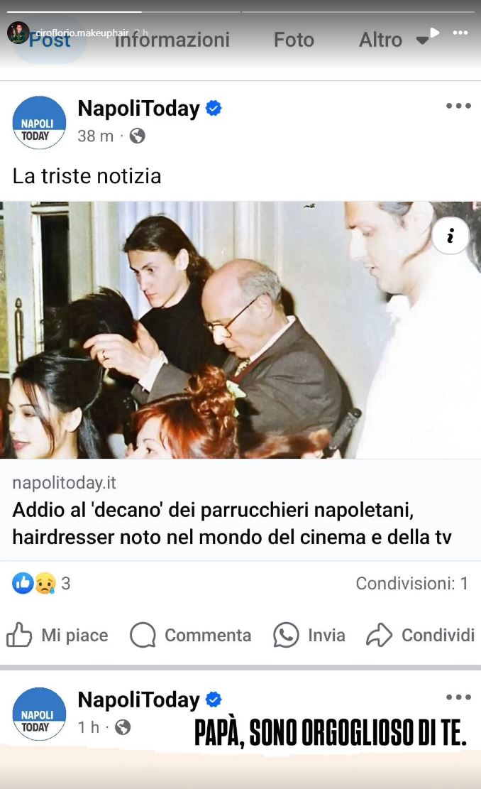 Messaggio di Ciro Florio dopo la scomparsa del padre Mario Florio