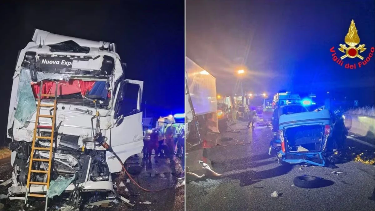 schianto devastante tra auto e due camion bilancio tragico