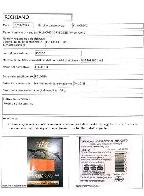 Richiamo alimentare, salmone affumicato ritirato dai supermercati per presenza di listeria: i lotti