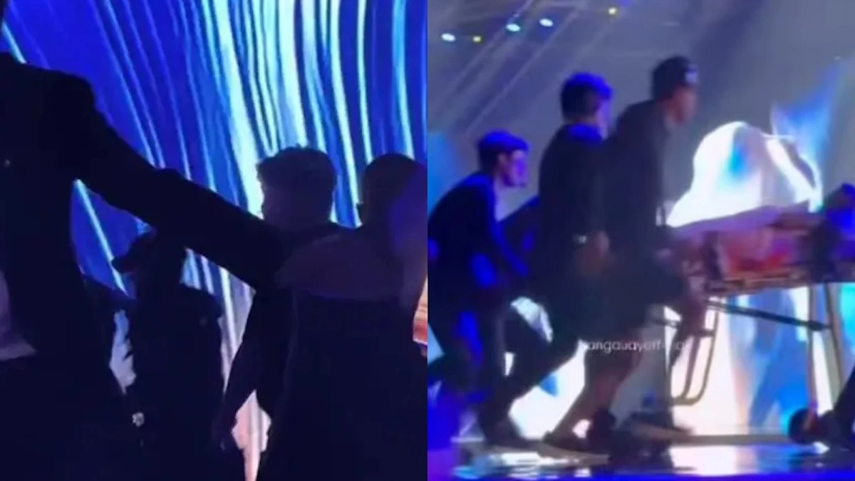 Caduta shock sul palco, la bellissima portata via in barella: tutti gelati (VIDEO)