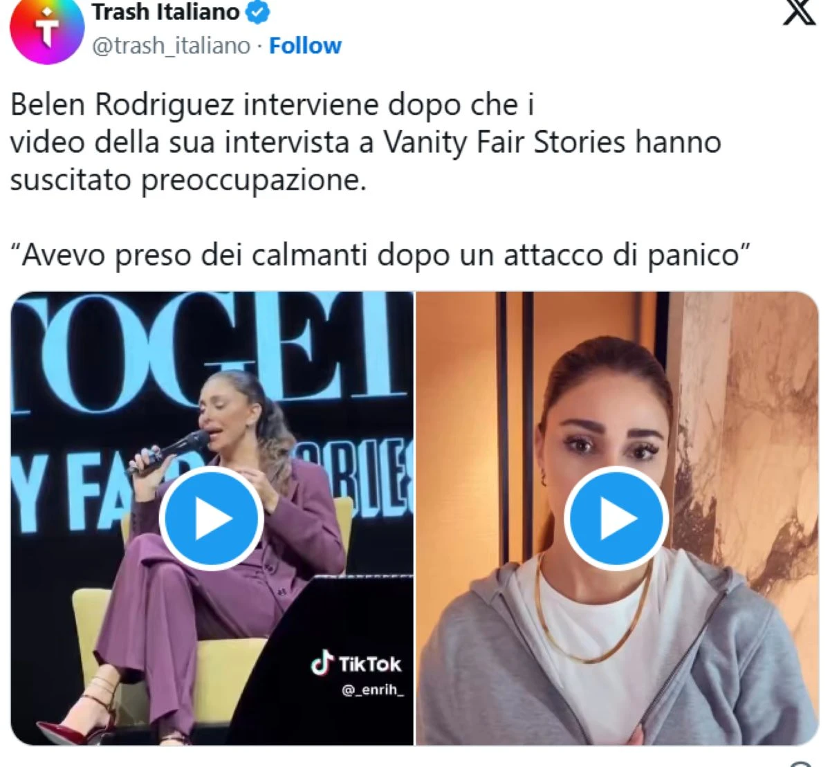 Dettaglio emotivo di Belen Rodriguez mentre parla delle sue difficoltà