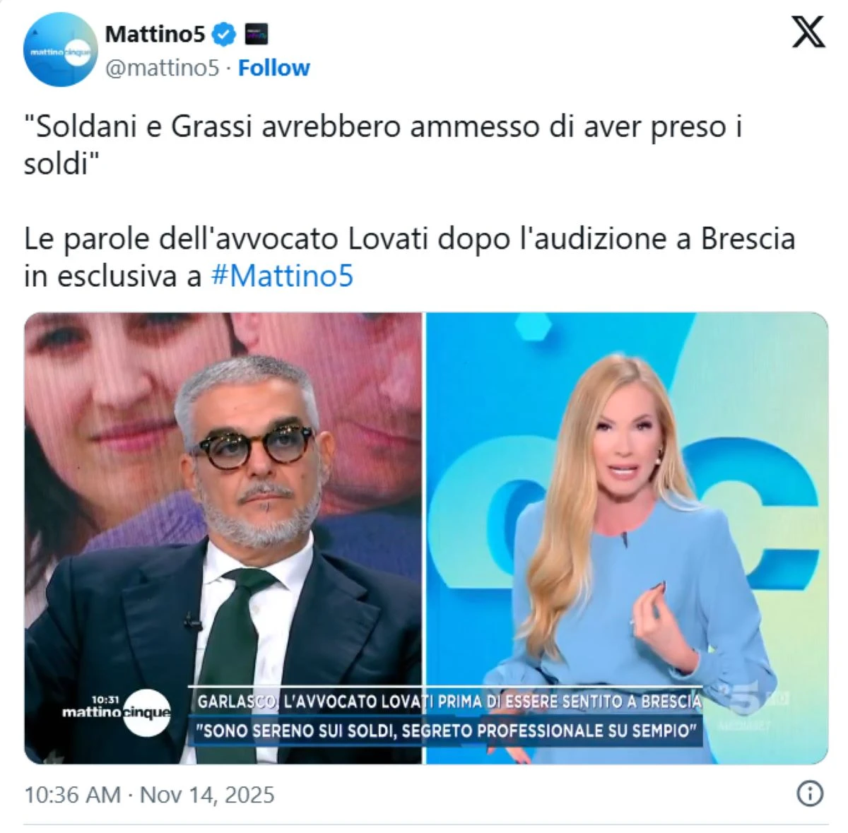Federica Panicucci intervista l'avvocato Gallo a Mattino Cinque