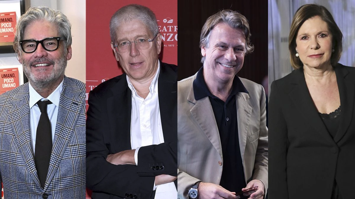 Primo piano dei conduttori Mediaset durante una diretta