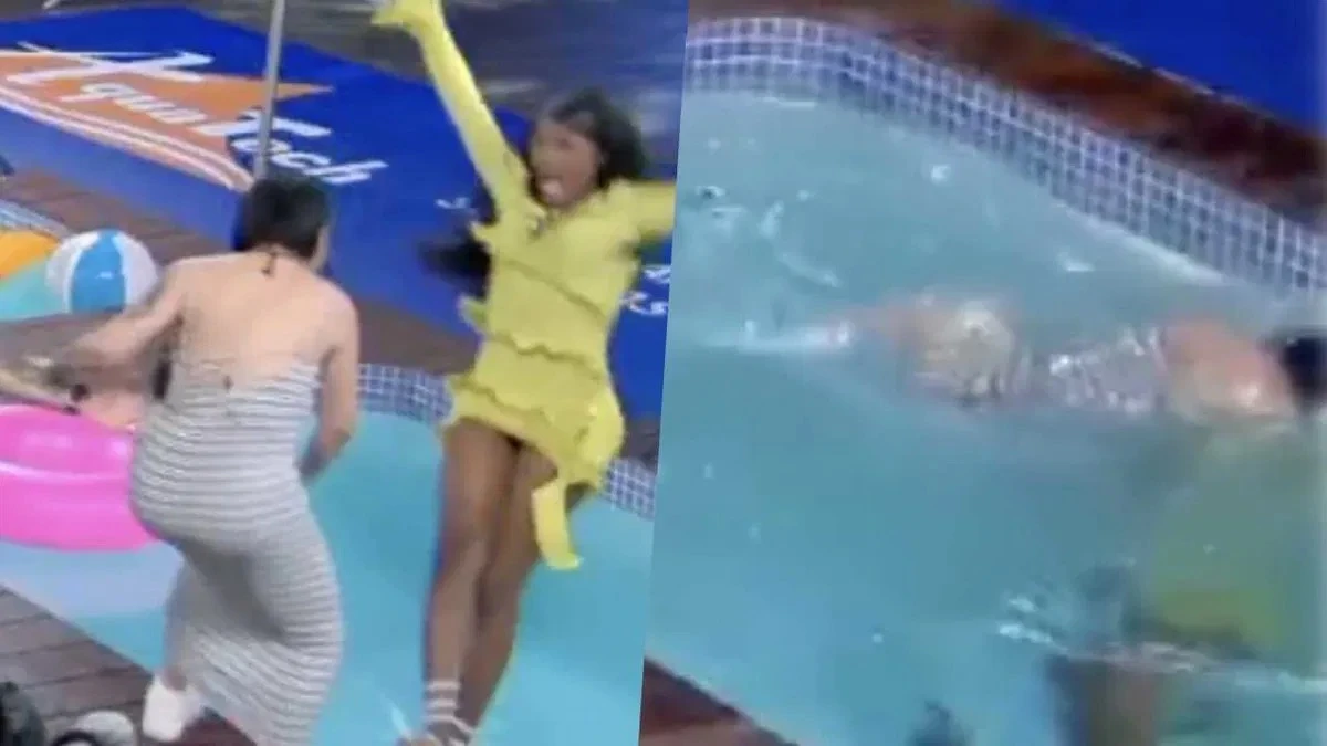 Staff interviene durante una rissa in piscina in un reality show