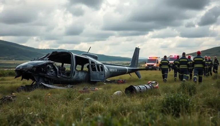 Squadre di emergenza sul luogo dell'incidente aereo in Dagestan