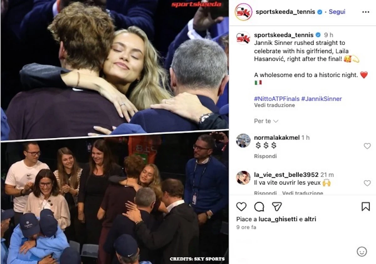 Jannik Sinner e Laila Hasanovic, abbraccio dopo la finale