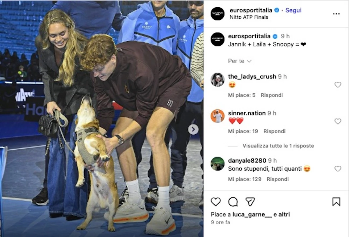 Jannik Sinner e Laila Hasanovic insieme dopo la vittoria alle Atp Finals