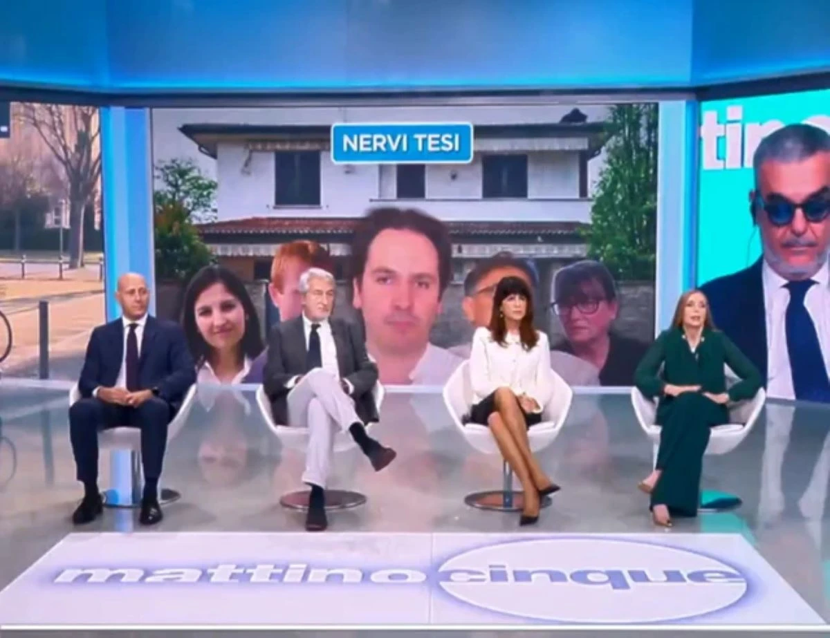 Studio di Mattino 5 durante il dibattito sul caso Garlasco