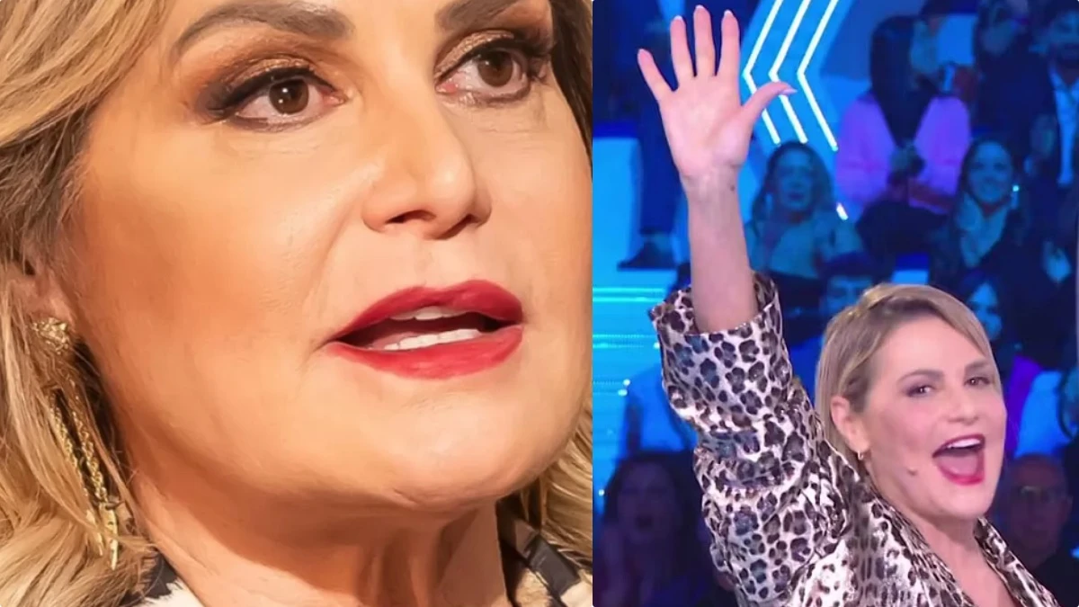 Simona Ventura in studio durante una puntata del Grande Fratello
