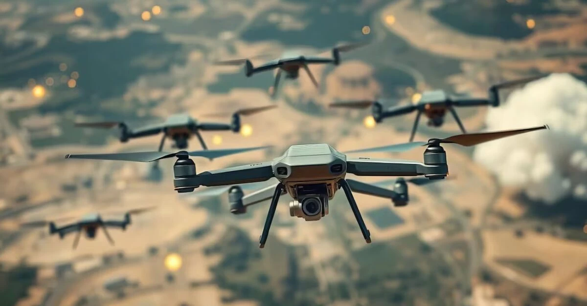 Droni militari ucraini in volo durante le operazioni contro la Russia