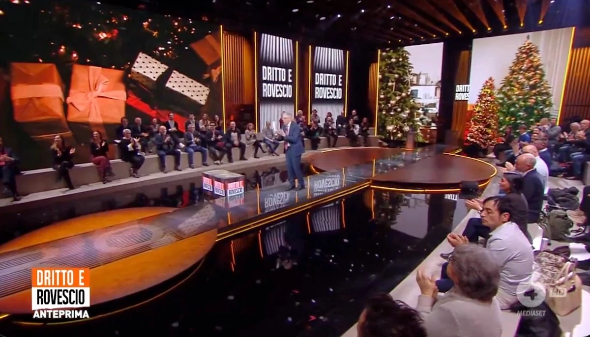 Studio televisivo di Rete 4 durante la trasmissione Dritto e Rovescio