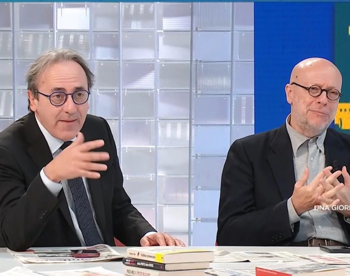 Frame dello studio durante il litigio a L'Aria Che Tira