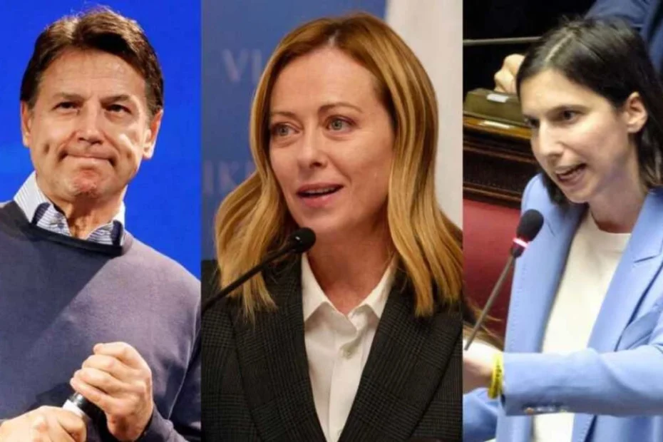 Giorgia Meloni, Elly Schlein e Giuseppe Conte in primo piano nel confronto politico