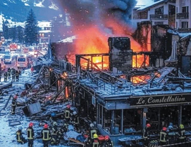 Resti dell'edificio dopo l'incendio di Capodanno a Crans-Montana