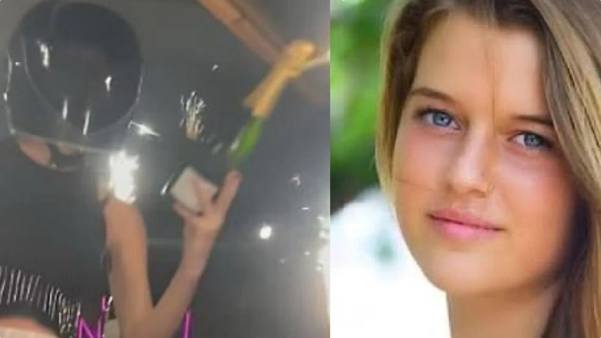 Ritratto di Cyane Panine, la ragazza con il casco nel locale Le Constellation a Crans-Montana