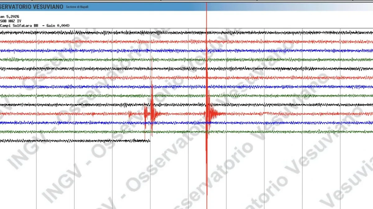 Mappa e grafico dello sciame sismico registrato nell’area dei Campi Flegrei