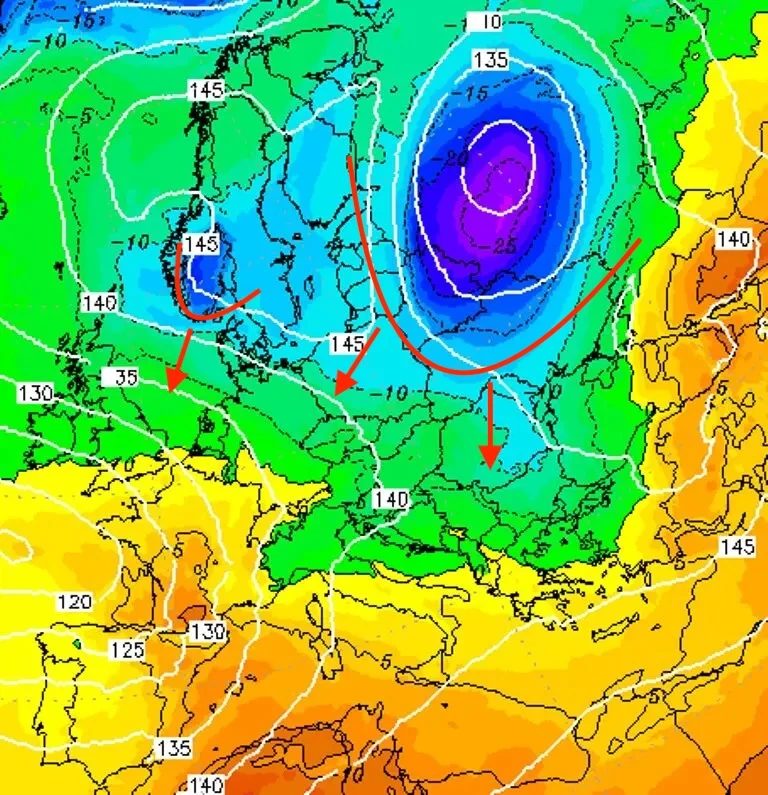 Immagine dell’irruzione di aria gelida del Burian sull’Europa