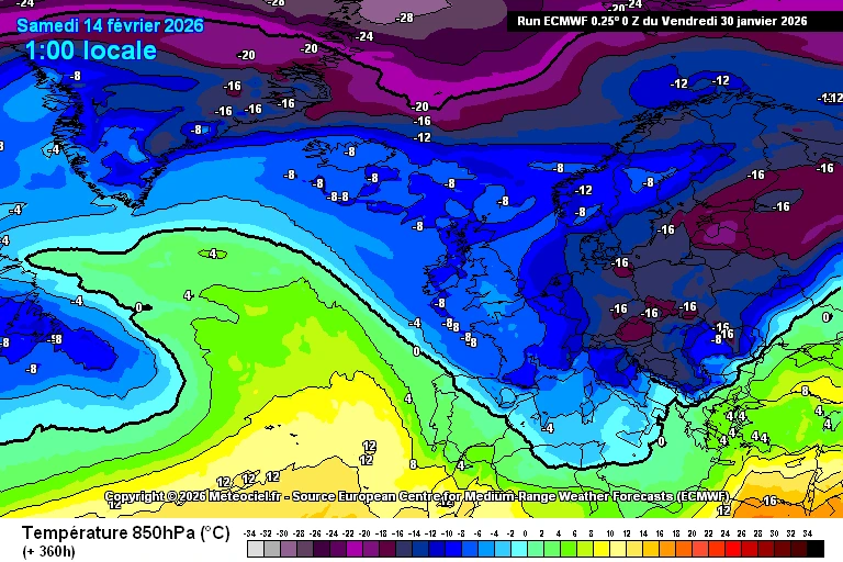 Proiezione dei modelli ECMWF sull’ondata di freddo e neve in Europa