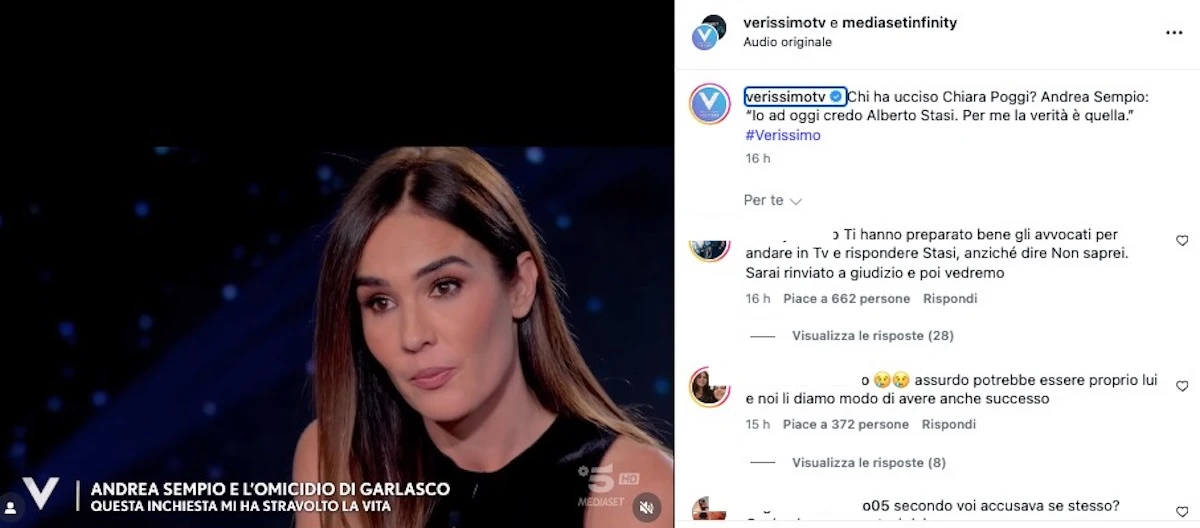 Andrea Sempio seduto nel salotto televisivo di Verissimo