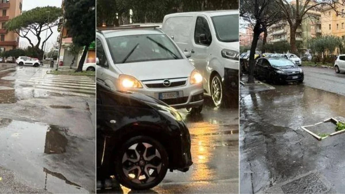 Nubifragio a Roma con strade allagate e pioggia intensa