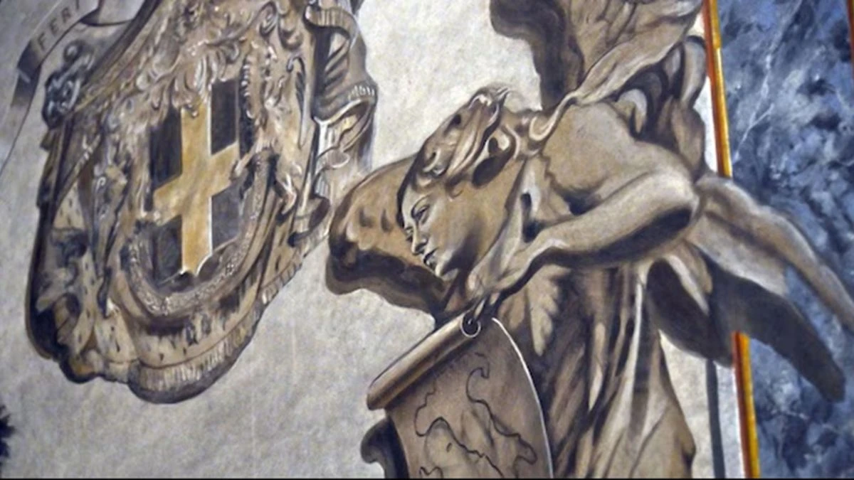 Affresco nella chiesa di San Lorenzo in Lucina con angelo al centro della polemica