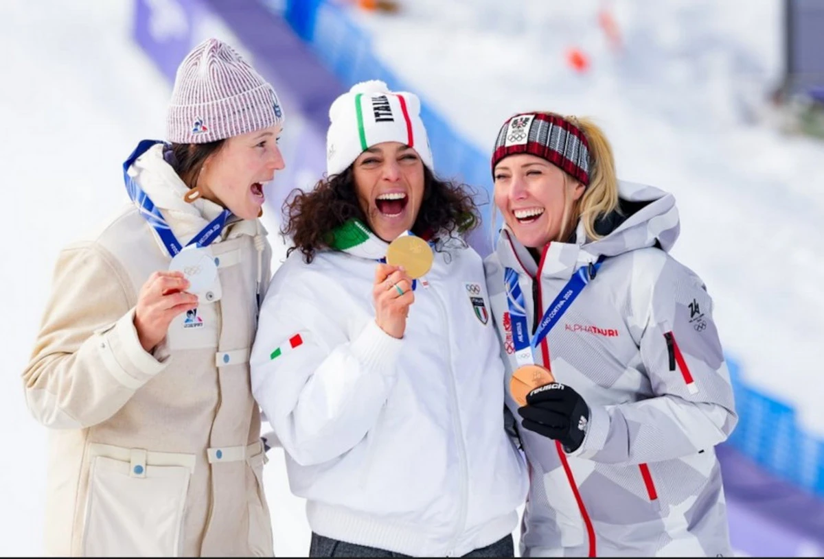 Federica Brignone in azione nel Gigante alle Olimpiadi di Milano Cortina