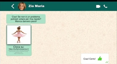 Esempio di messaggio della truffa della ballerina su WhatsApp