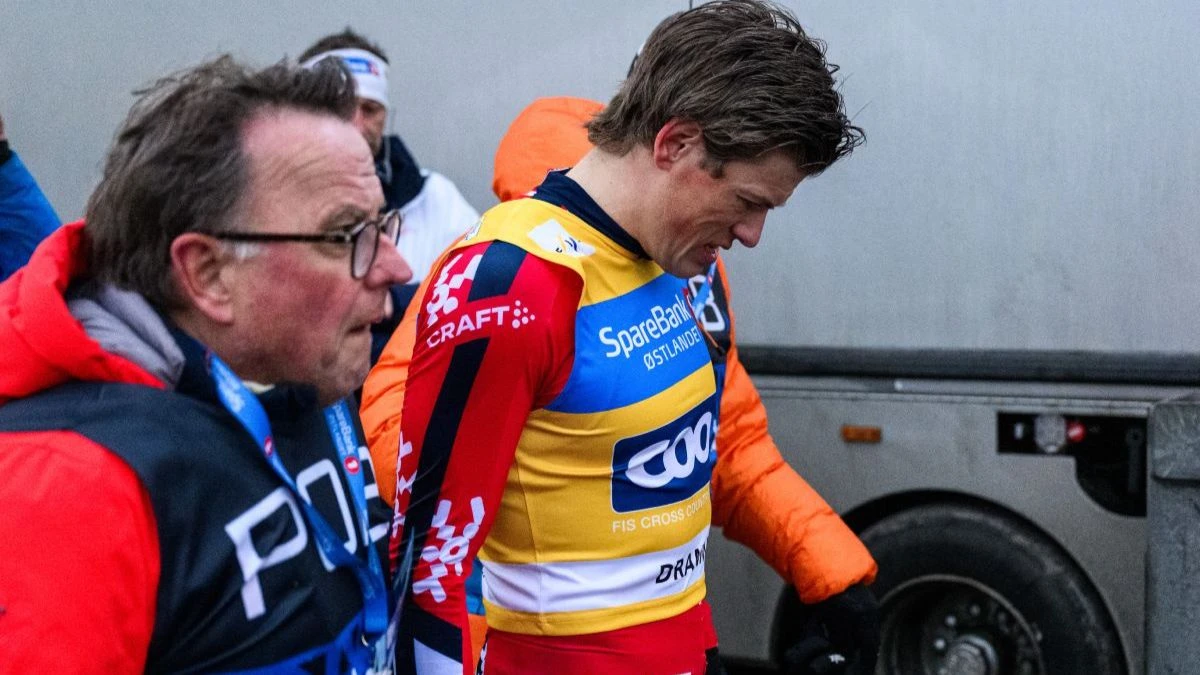 Gara sprint di Drammen: il momento successivo alla caduta di Klæbo