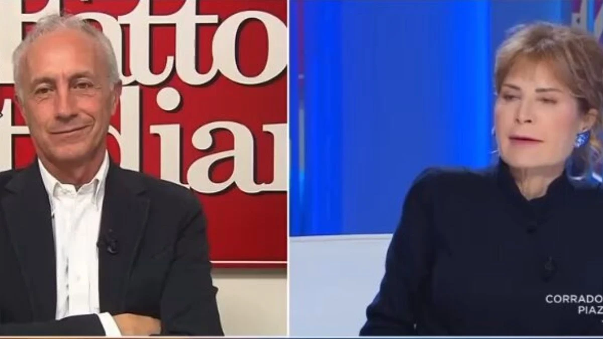 Immagine del talk show con Lilli Gruber durante la discussione su Iran e politica estera