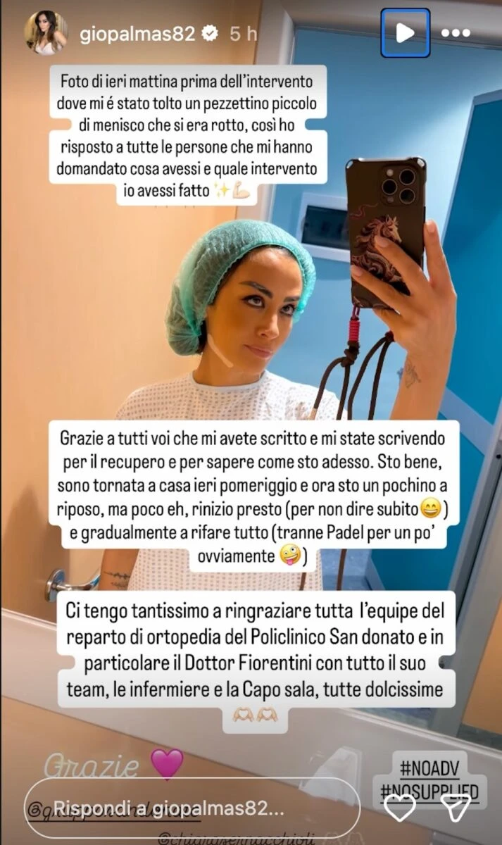 Giorgia Palmas dopo l'operazione al ginocchio, aggiornamento sui social