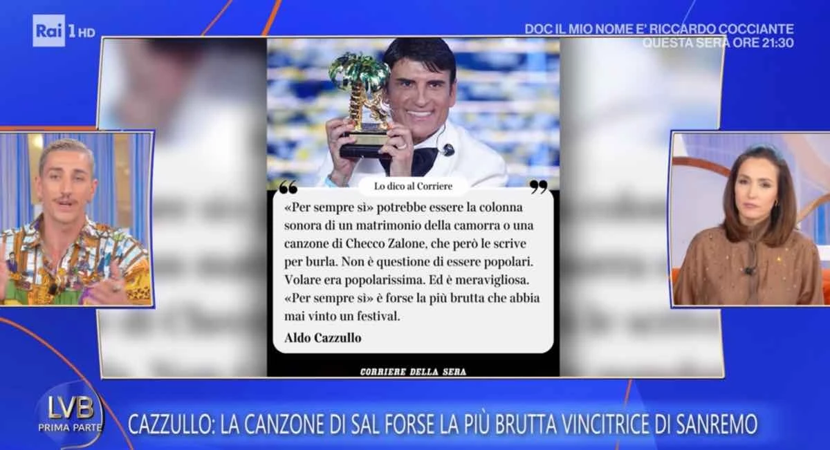 Caterina Balivo durante La volta buona mentre si discute della vittoria di Sal Da Vinci a Sanremo