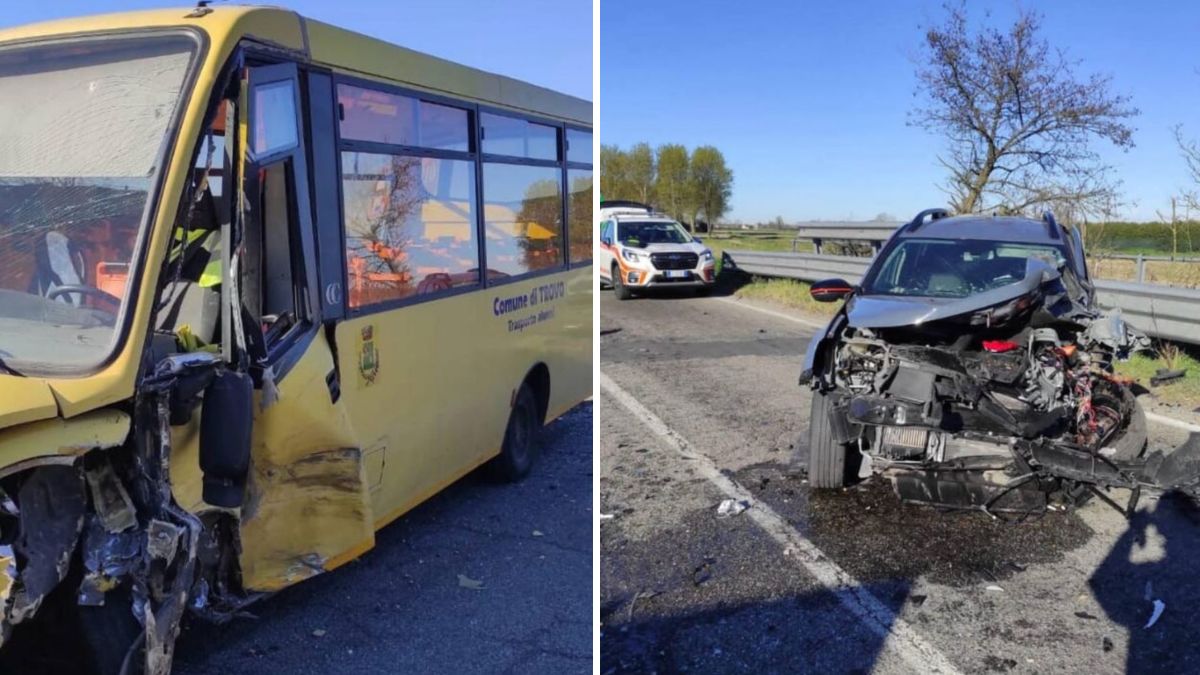 Pavia, schianto tra scuolabus e auto: feriti dieci bambini delle elementari, grave un 20enne