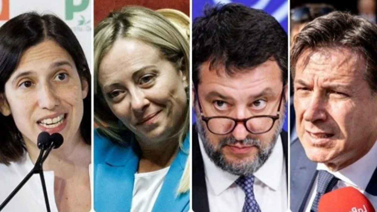 Grafico e immagine di sintesi sui sondaggi: percentuali dei partiti