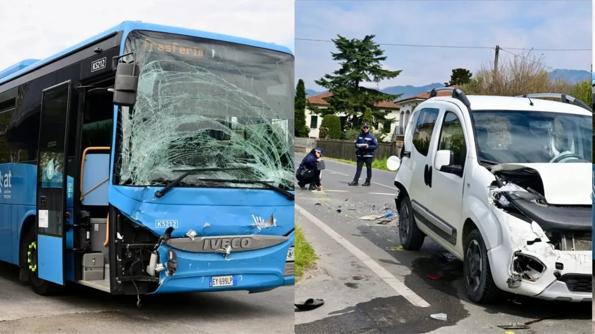 Incidente stradale con tamponamento tra auto e pullman a Lammari, Capannori