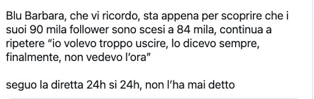 Blu Barbara Prezia al GF Vip: immagine dalla Casa