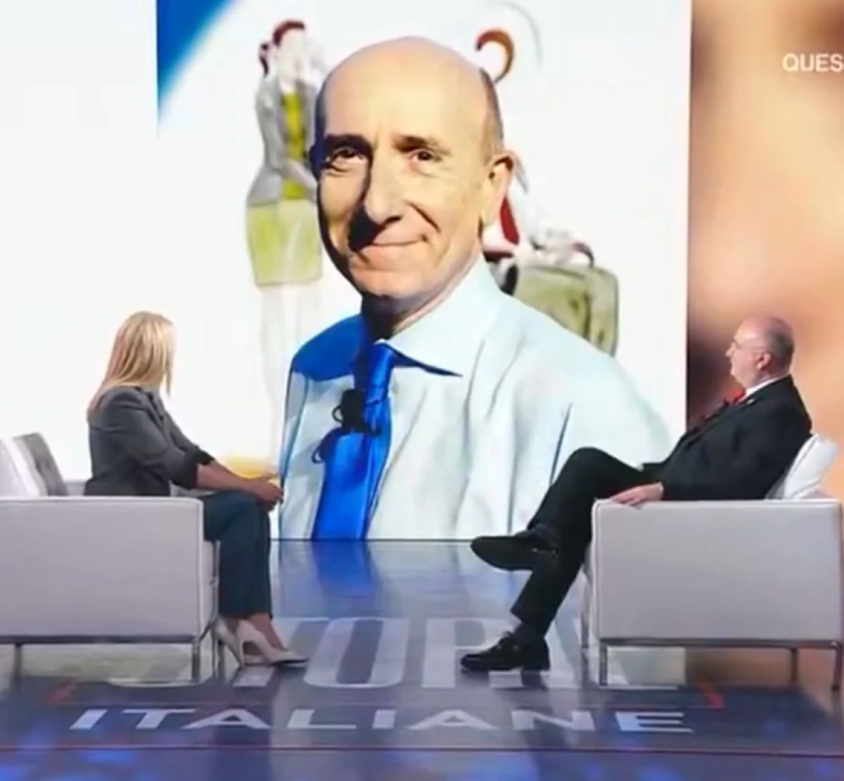 Immagine di lutto in studio durante Storie Italiane