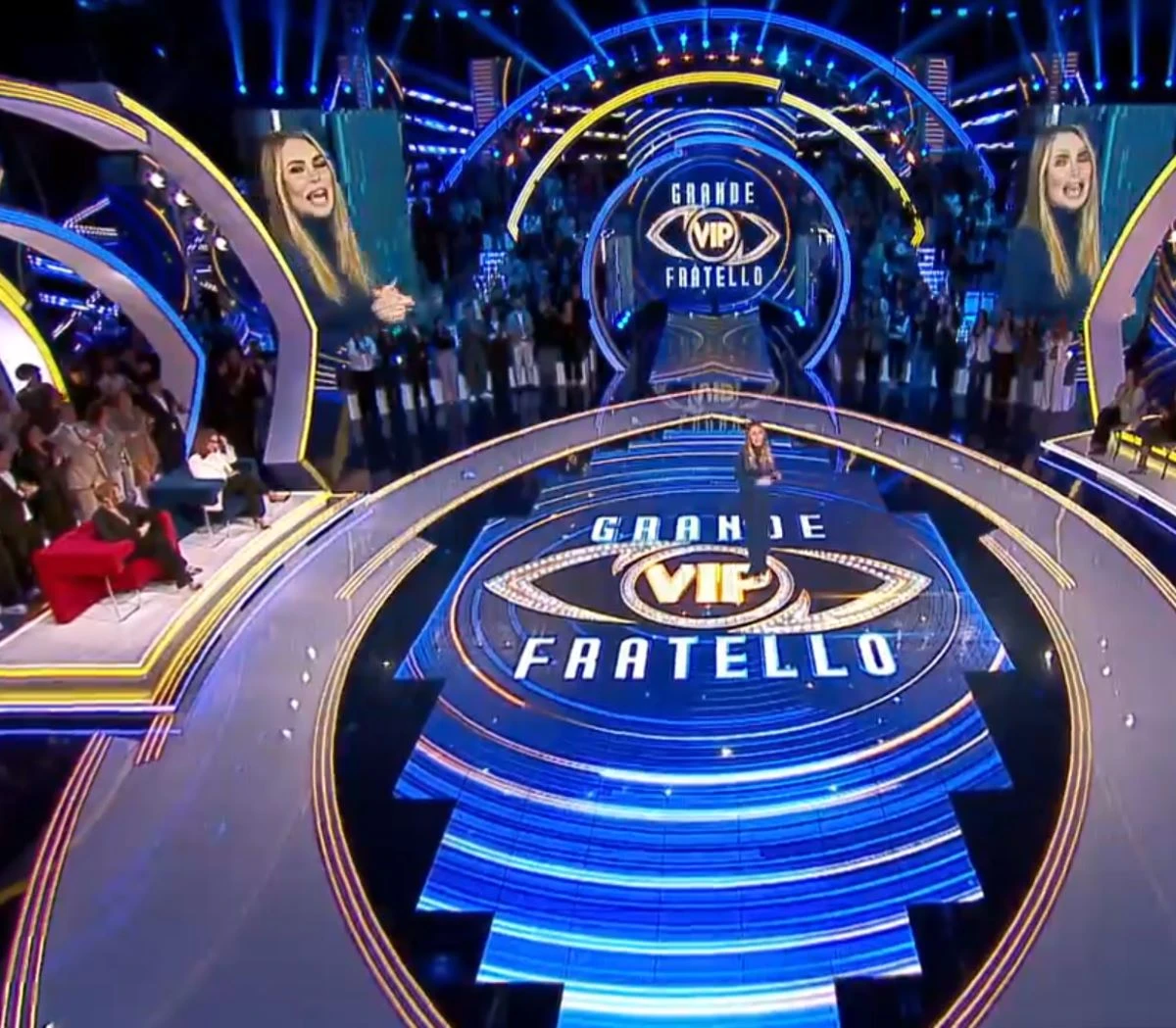 Studio del Grande Fratello Vip durante la puntata del 7 aprile 2026