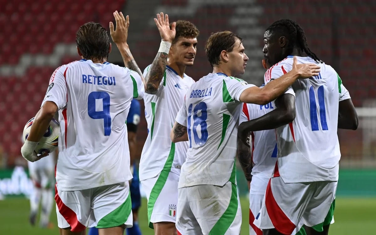 Nazionale italiana di calcio durante una partita di qualificazione