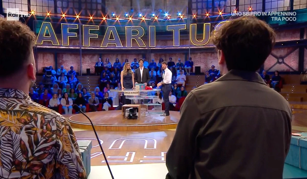 Affari Tuoi: Alberto ed Eleonora in studio durante la puntata del 9 aprile 2026