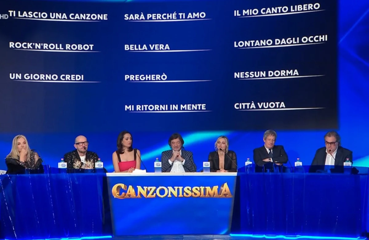 Immagine di una conduttrice in studio durante una trasmissione televisiva