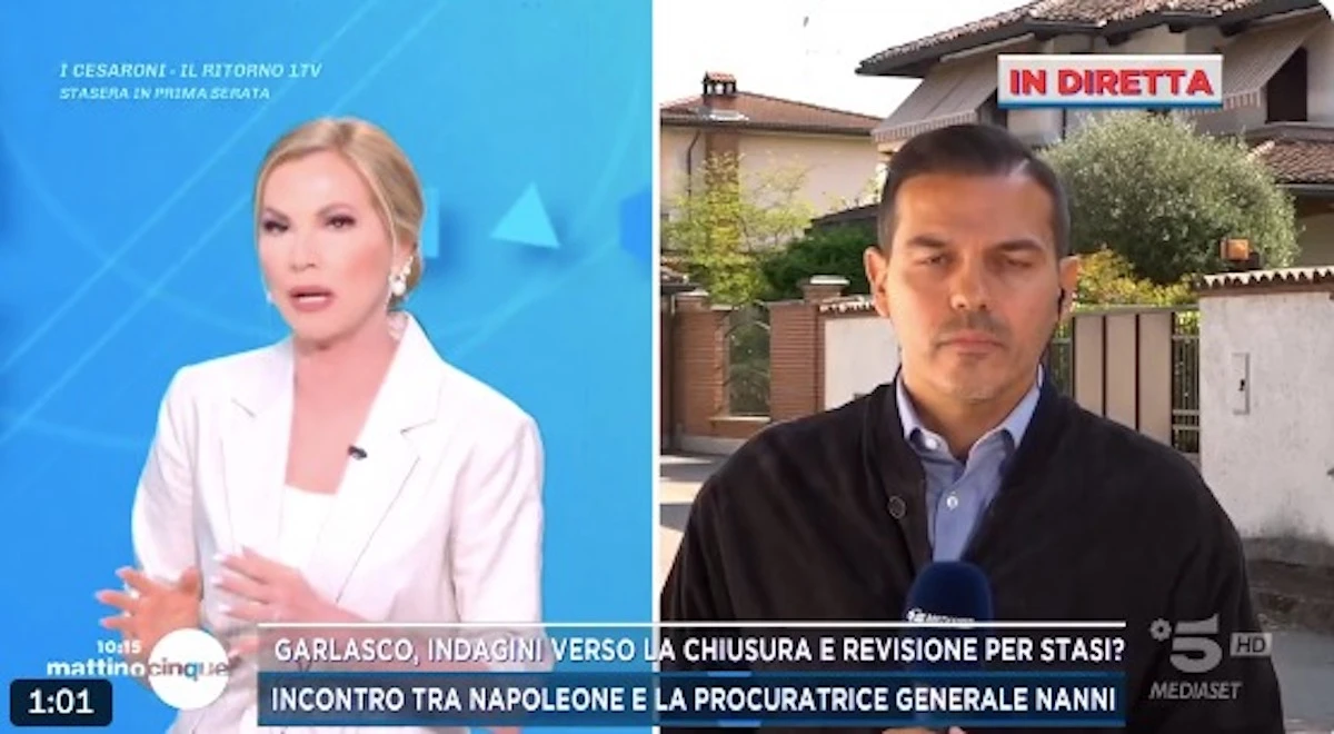 Fotogramma legato al dibattito televisivo sul caso Garlasco