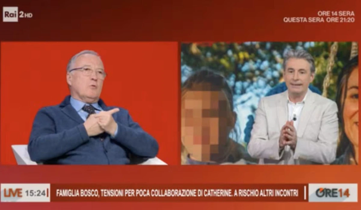Immagine dallo studio di Ore 14 durante la discussione sul caso della famiglia nel bosco