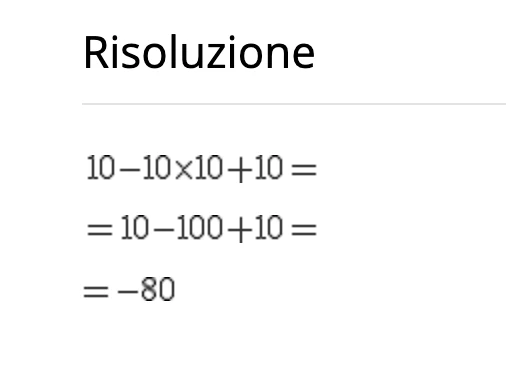Screenshot con la soluzione dell'espressione matematica basata sul numero 10