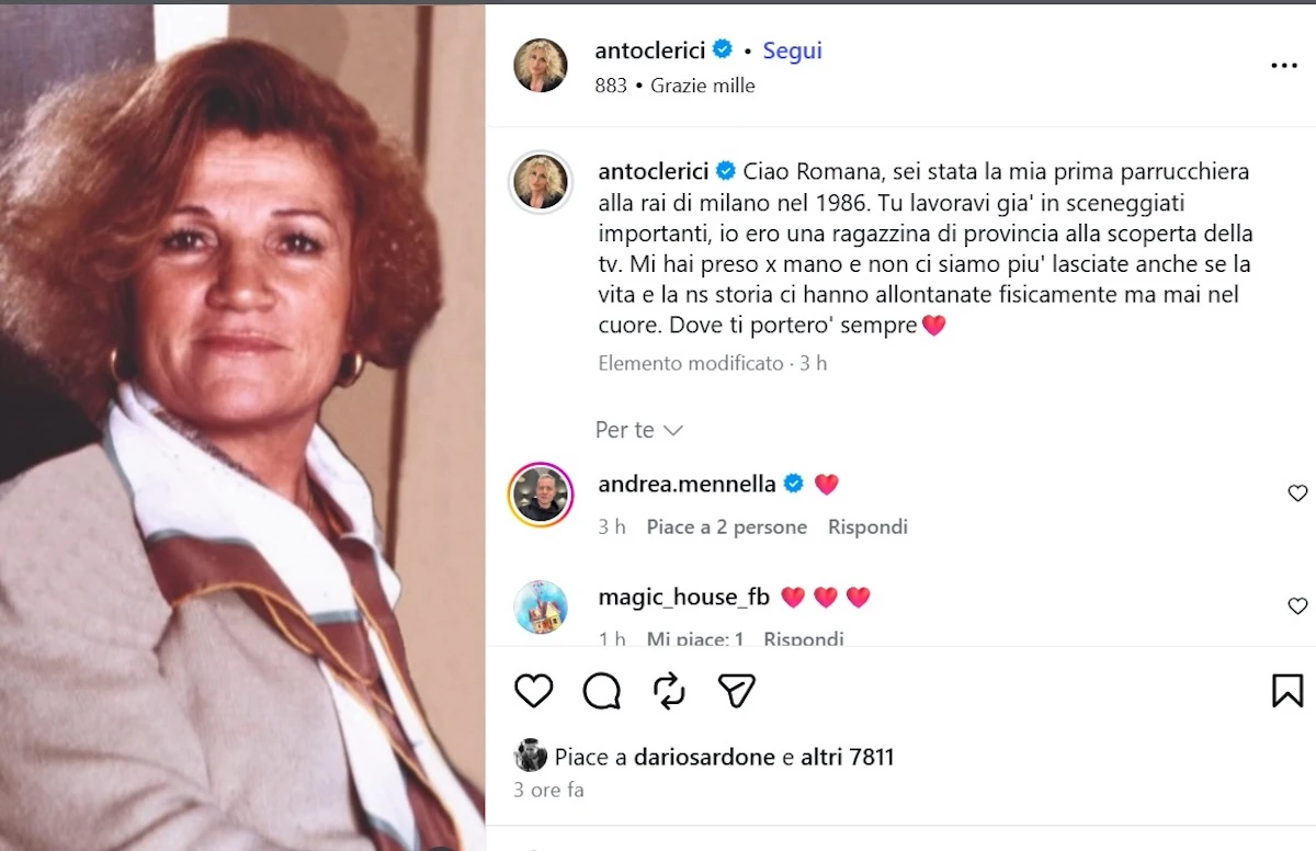 Scatto pubblicato online legato al lutto condiviso da Antonella Clerici