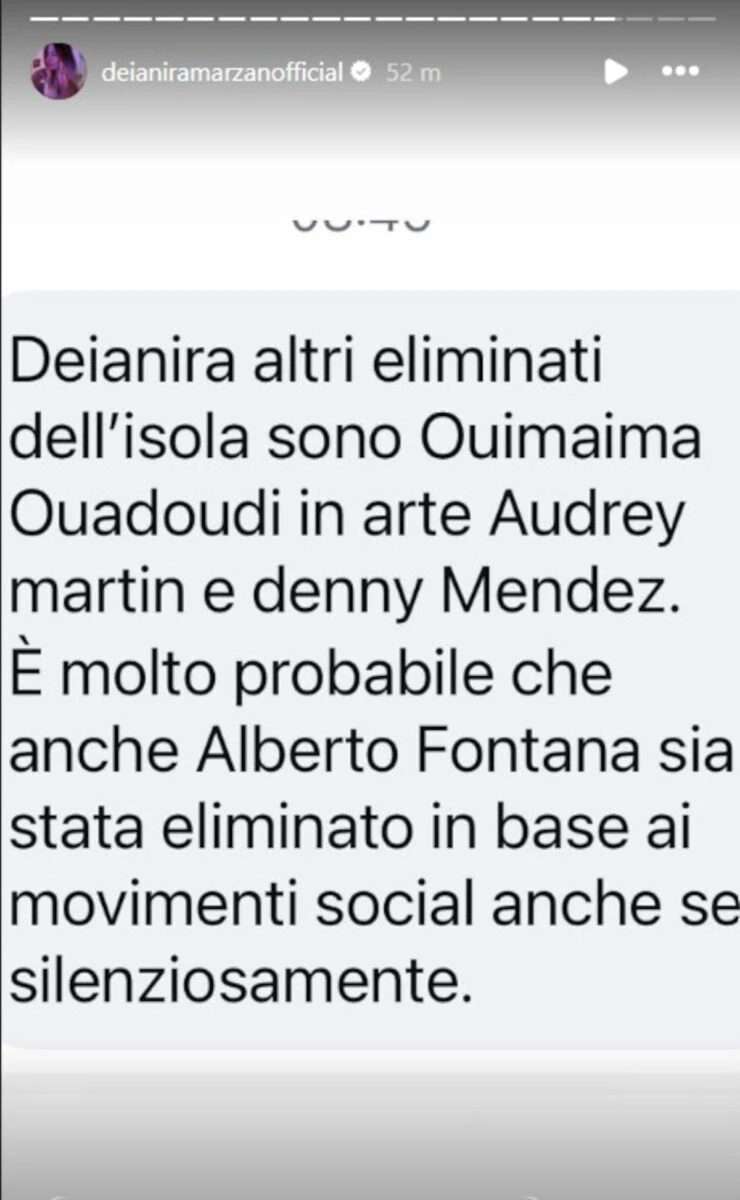 Deianira Marzano in una storia Instagram riportata online