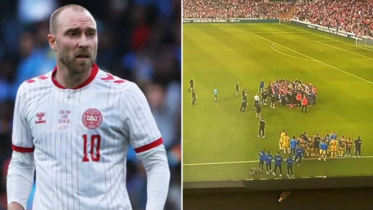 Christian Eriksen a terra dopo un malore durante l’amichevole Danimarca-Ucraina