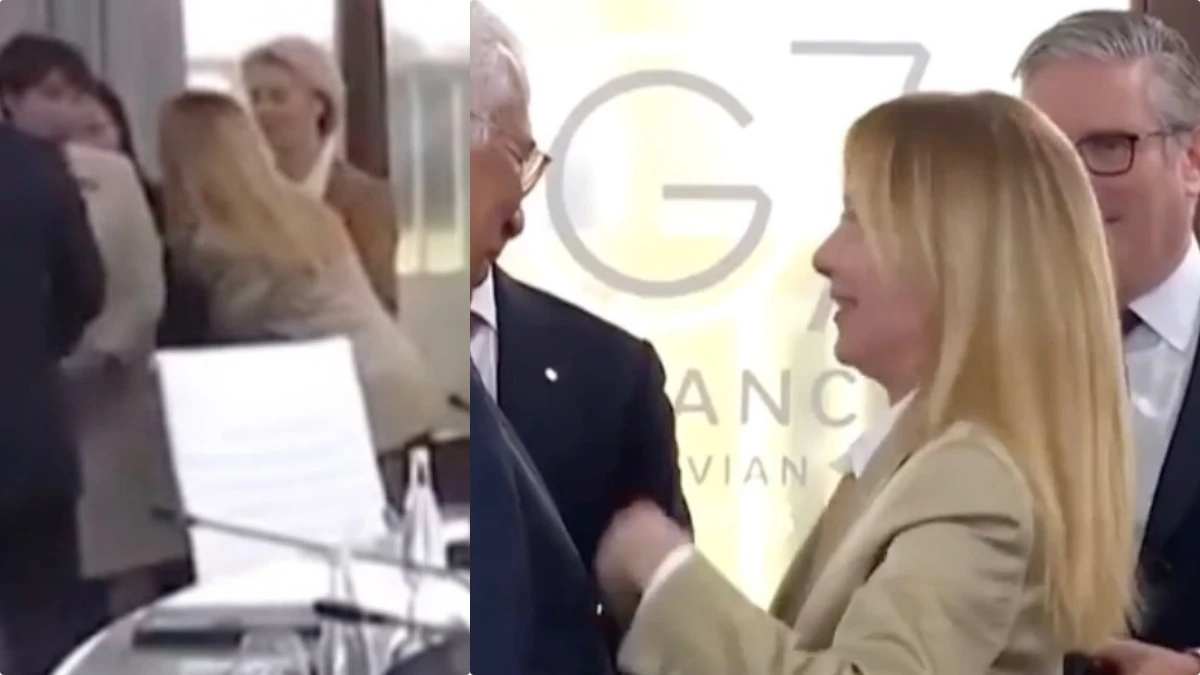Giorgia Meloni durante i lavori del G7