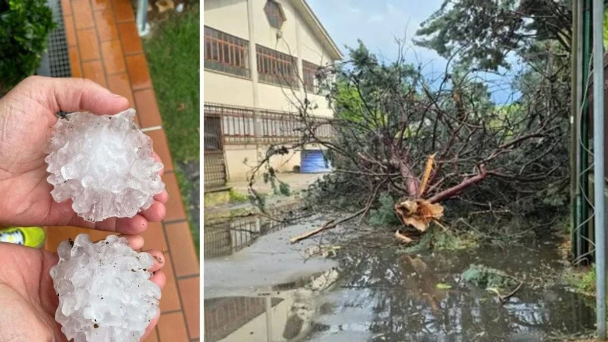 Grandinata e maltempo con chicchi di ghiaccio al suolo