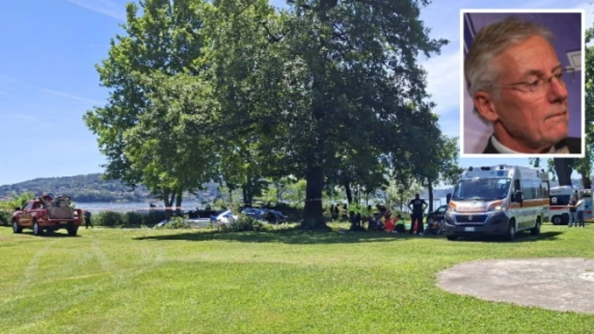 Elicottero precipitato in area boschiva a Solcio di Lesa sul Lago Maggiore